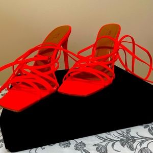 ASOS Design Neon Orange Strappy Heeled Sandal US size 7.5